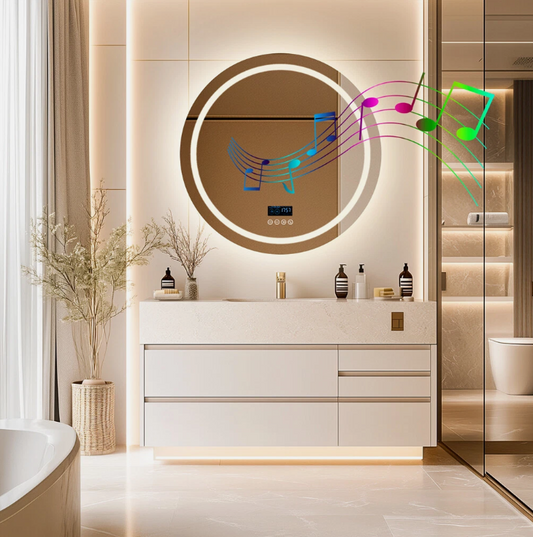 80cm Round Frameless LED Bathroom Bluetooth Mirror – LED illuminated bathroom mirror by Interior Ave