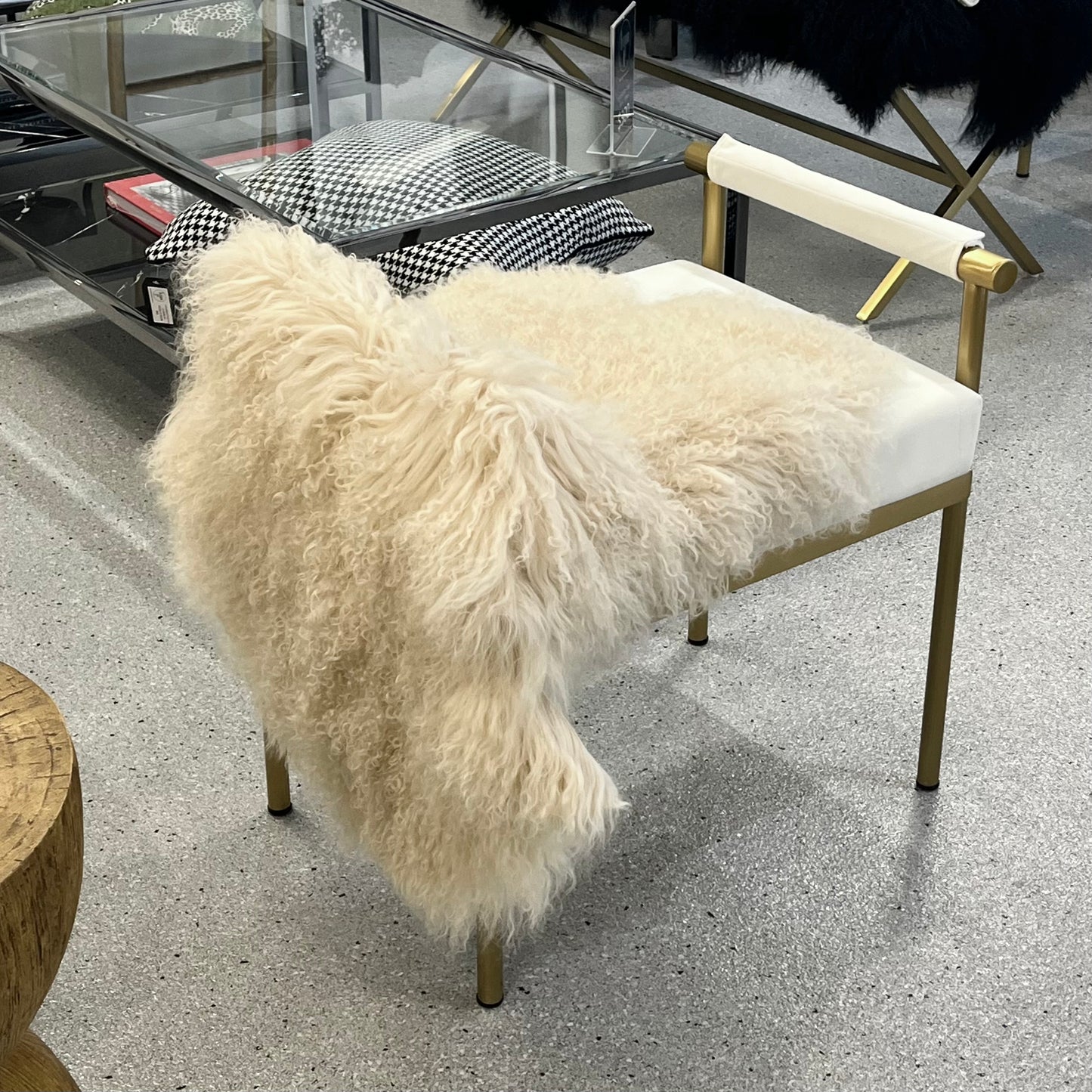 Mongolian Sheepskin Fur / Throw - Champagne 90cm
