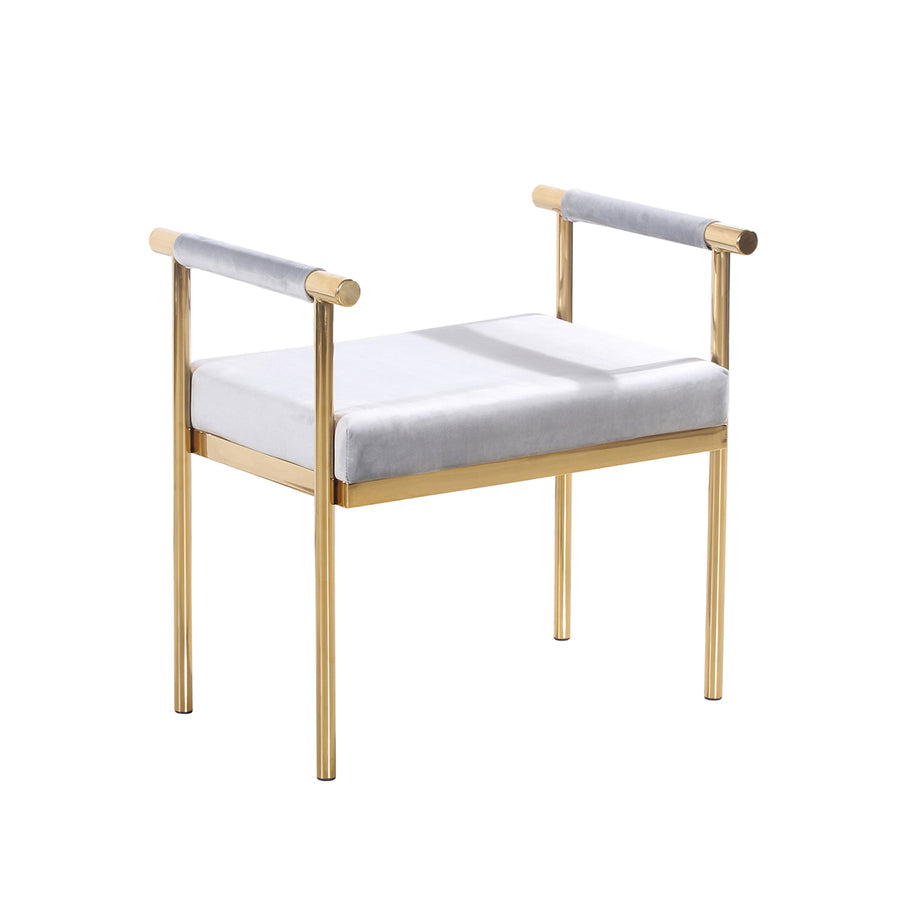 White Velvet Bedroom Stool Gold