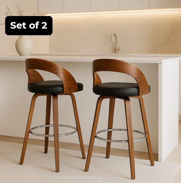 Kivo Bar Stool - Black & Walnut Wood - Set of Two – modern bar stool by Interior Ave