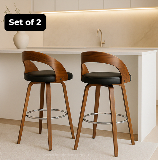 Kivo Bar Stool - Black & Walnut Wood - Set of Two – modern bar stool by Interior Ave
