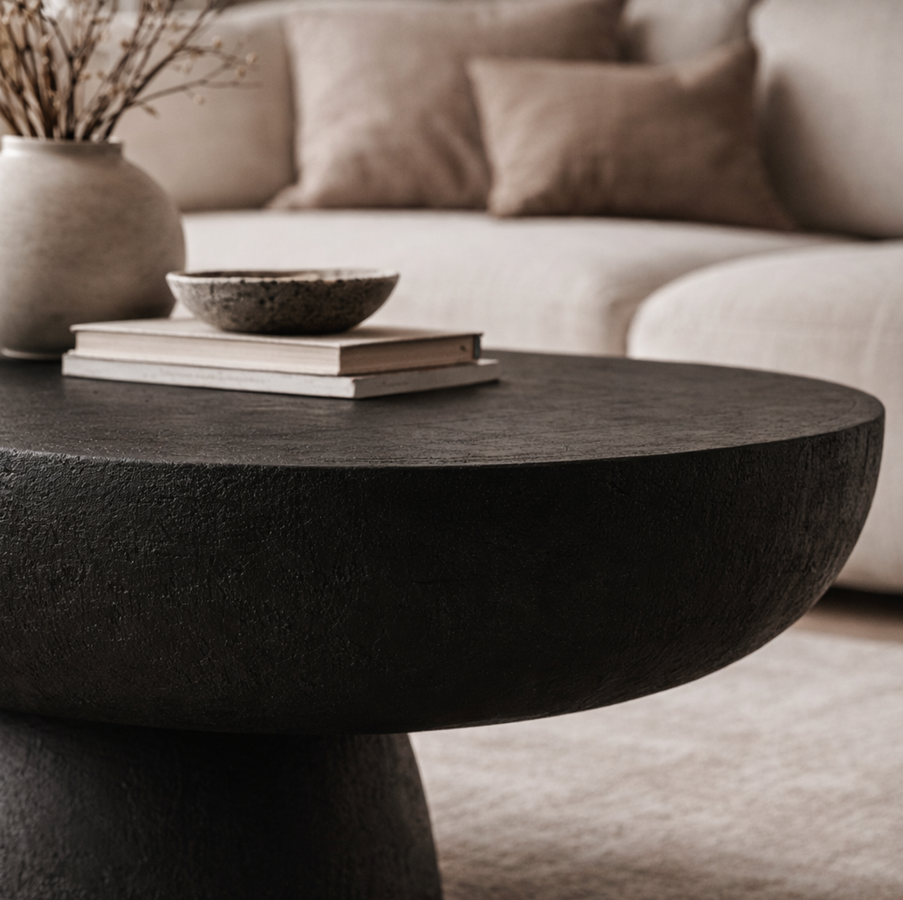 Korra Sculptural Black Stone Coffee Table