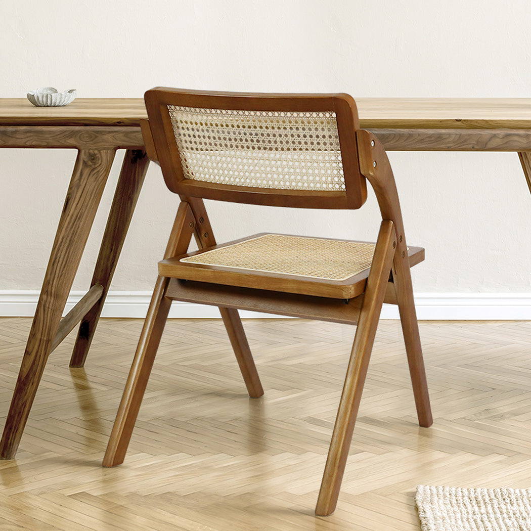 Levede 2X Foldable Rattan Dining Chairs Walnut-1864183281692577799