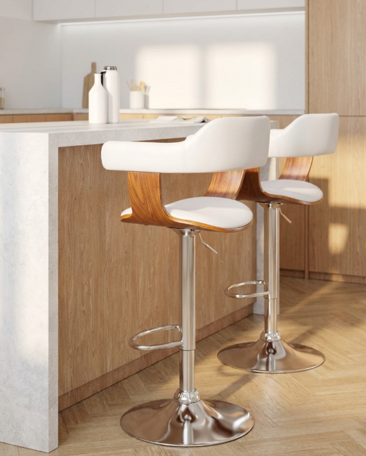 Mulan Walnut Padded Bar Stool - White - Set of Two – modern bar stool by Interior Ave