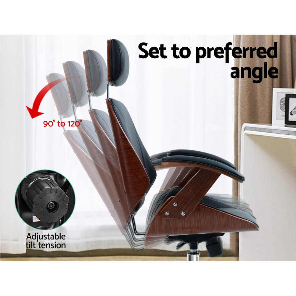Ashby Executive Office Chair – Walnut Frame & Black Leather