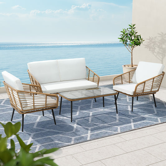 Echo Collection 4-Piece Outdoor Sofa Set Rattan Lounge Setting Table Chairs