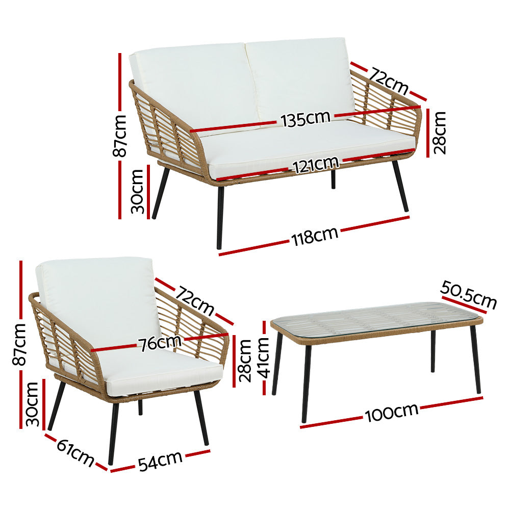 Echo Collection 4-Piece Outdoor Sofa Set Rattan Lounge Setting Table Chairs