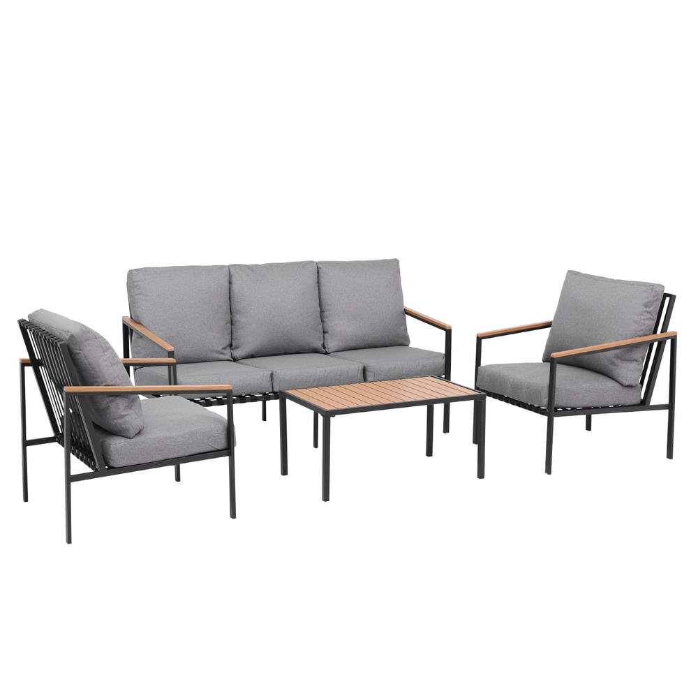 Palm Cove 5 Seater Outdoor Sofa Set 4PCS Patio Furniture - Black