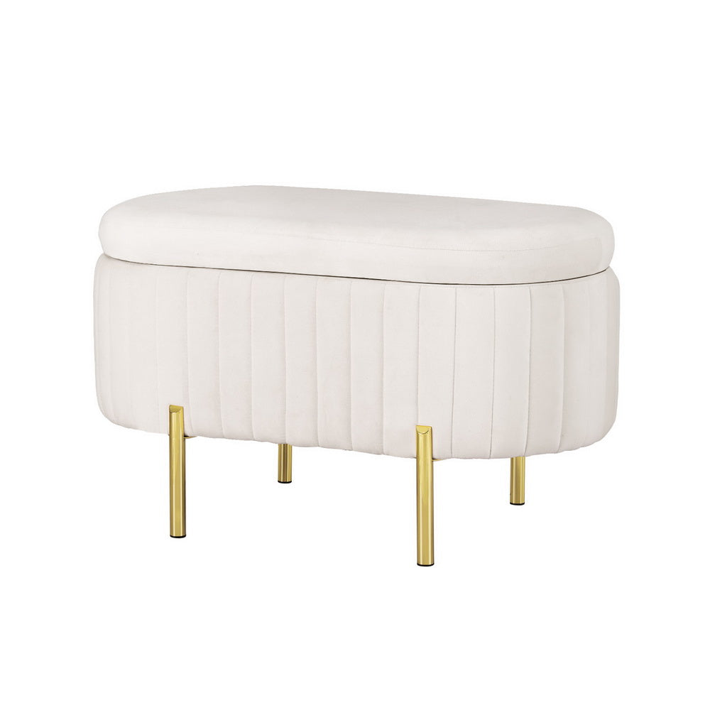 Sasha Storage Ottoman Blanket Box 87cm Velvet Oval - White