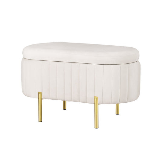 Sasha Storage Ottoman Blanket Box 87cm Velvet Oval - White