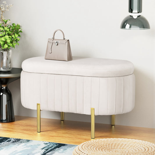 Sasha Storage Ottoman Blanket Box 87cm Velvet Oval - White