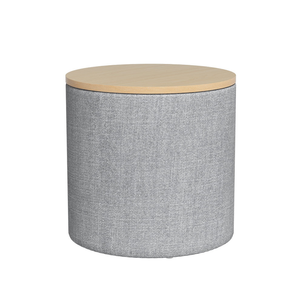 Pillar Storage Ottoman Blanket Box 40cm Linen Round - Grey