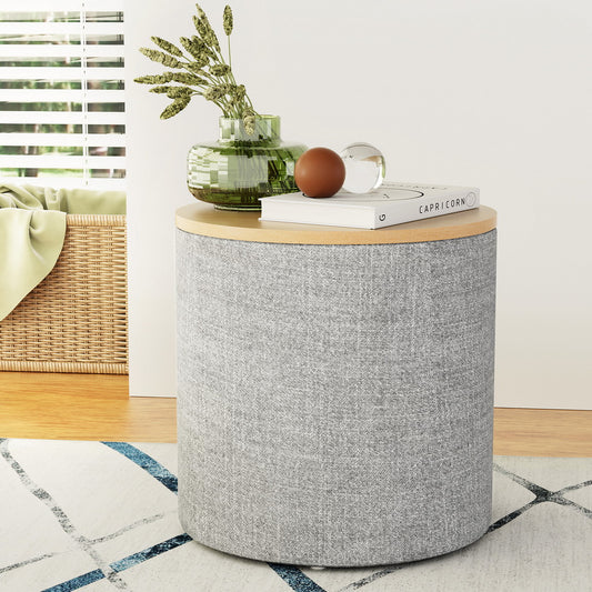 Pillar Storage Ottoman Blanket Box 40cm Linen Round - Grey
