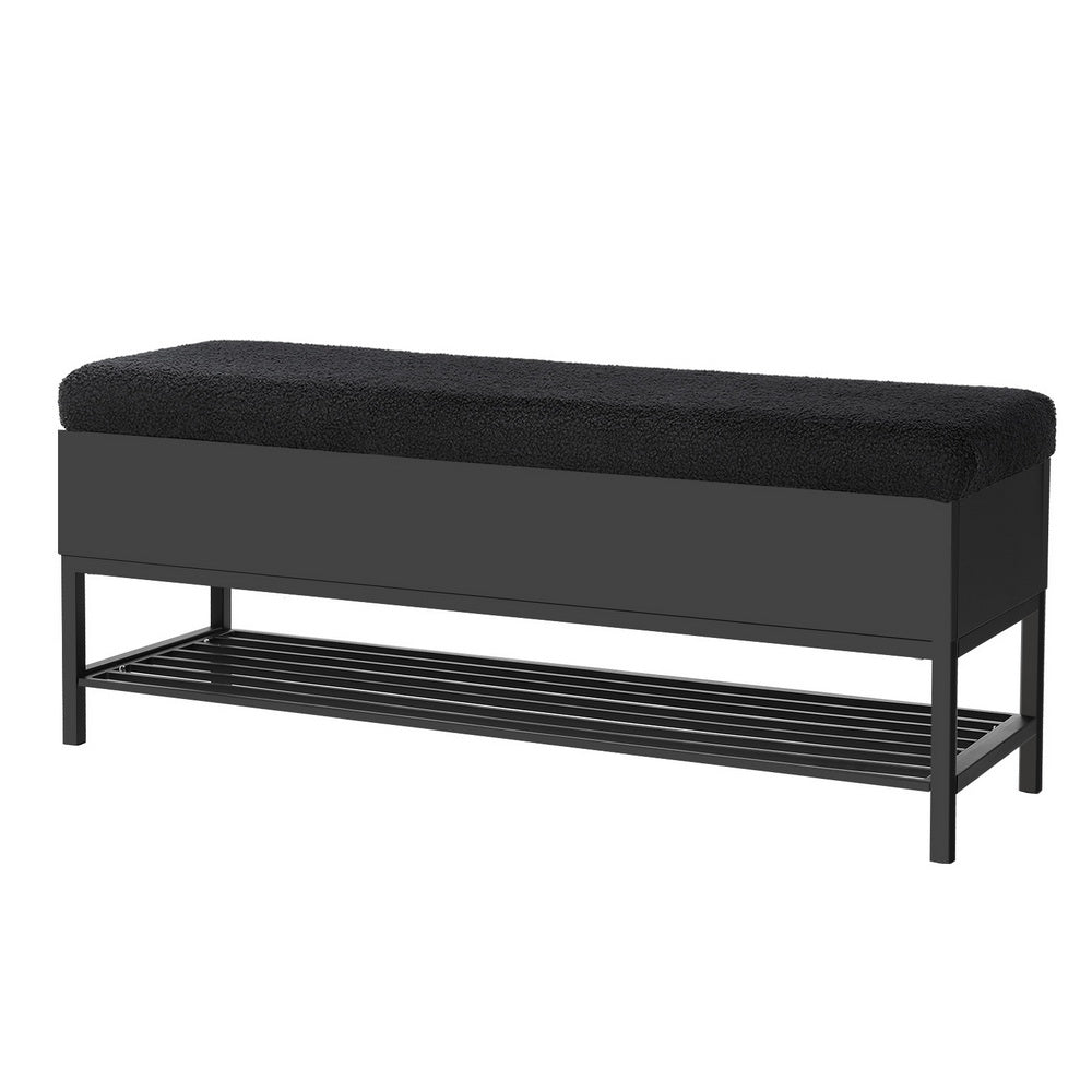 Roma Storage Ottoman Blanket Box 110cm - Black Boucle