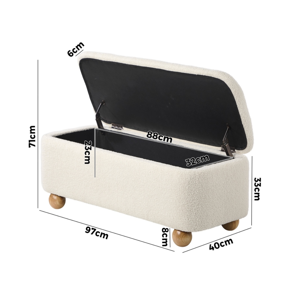 Orion Storage Bench Ottoman - Off White