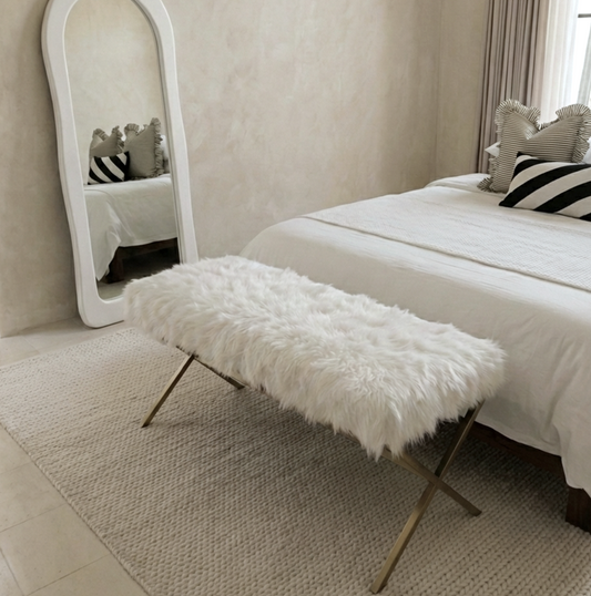 Oxley Fur Bench - Discontinued (White & Gold)