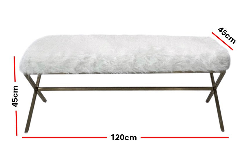 Oxley Fur Bench White & Gold - Furniture Hire