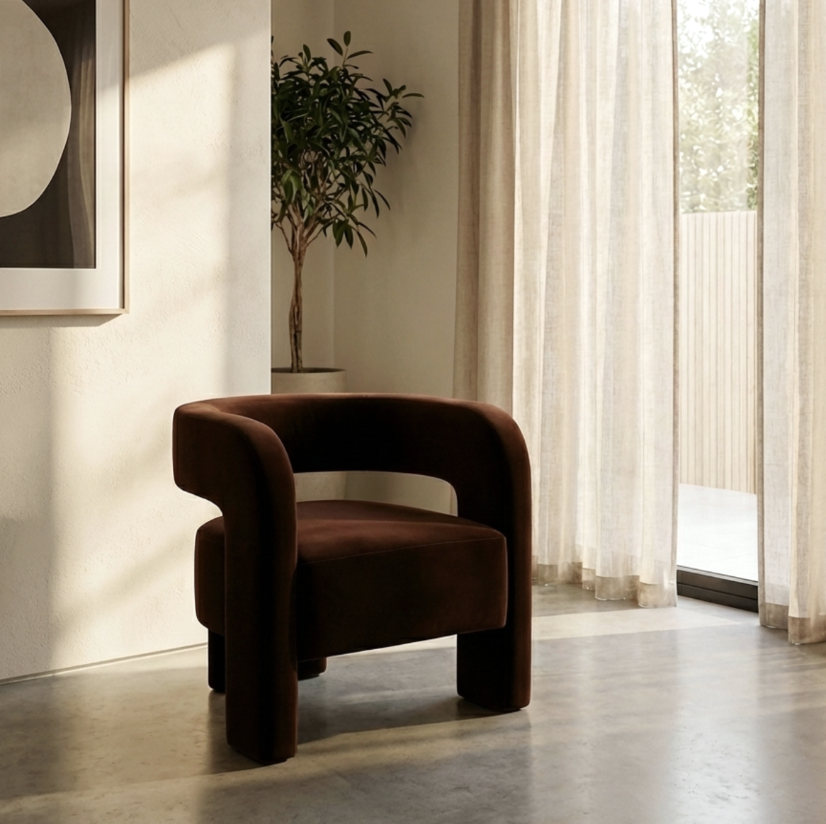 Portia Velvet Arm Chair - Espresso