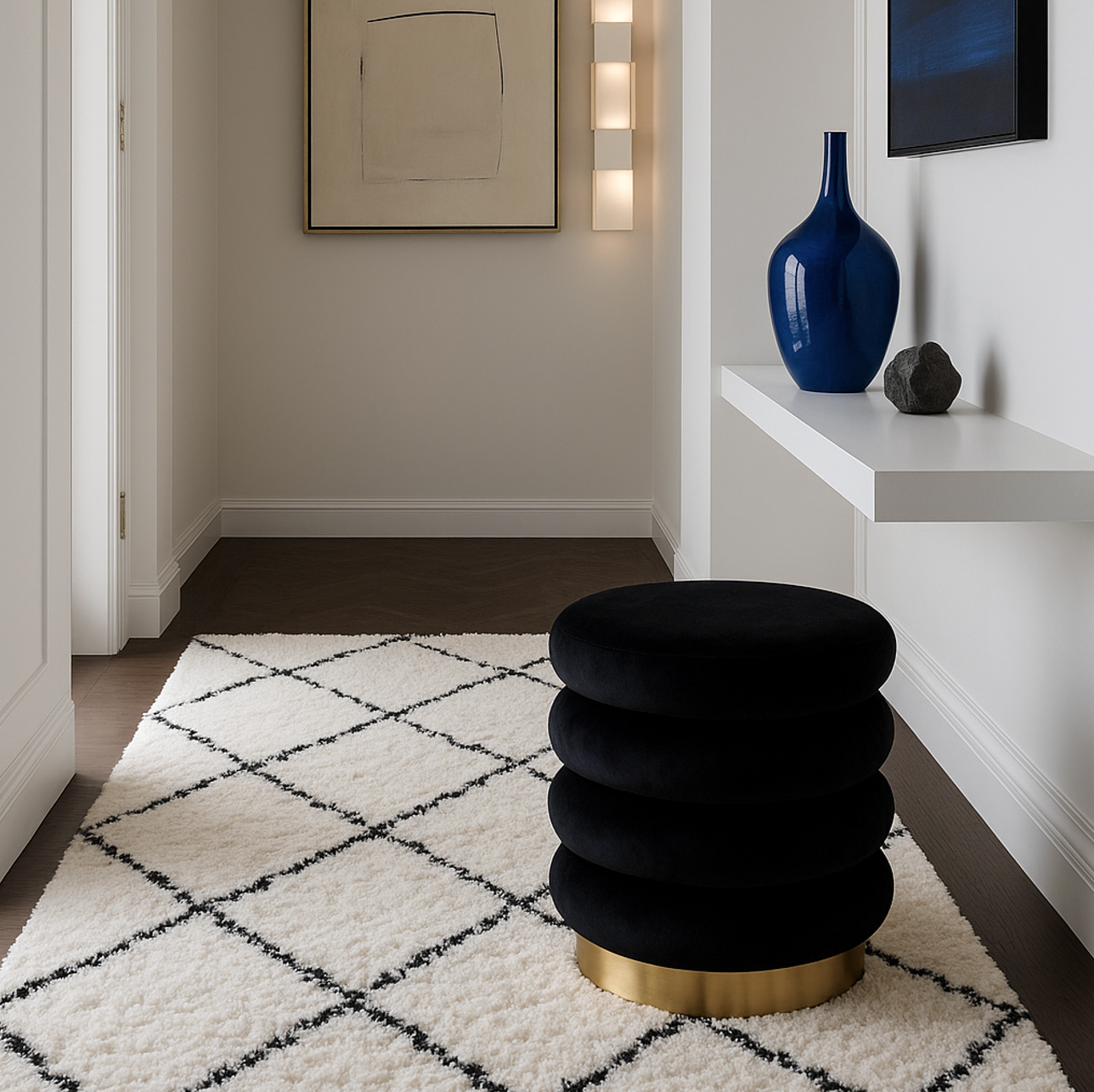 Roma Round Velvet Ottoman / Footstool – Black - modern ottoman by Interior Ave