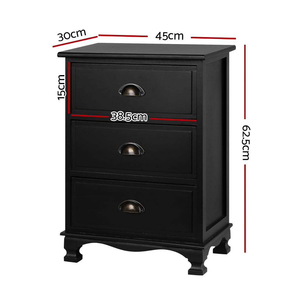 Freya Vintage Bedside Table - Black