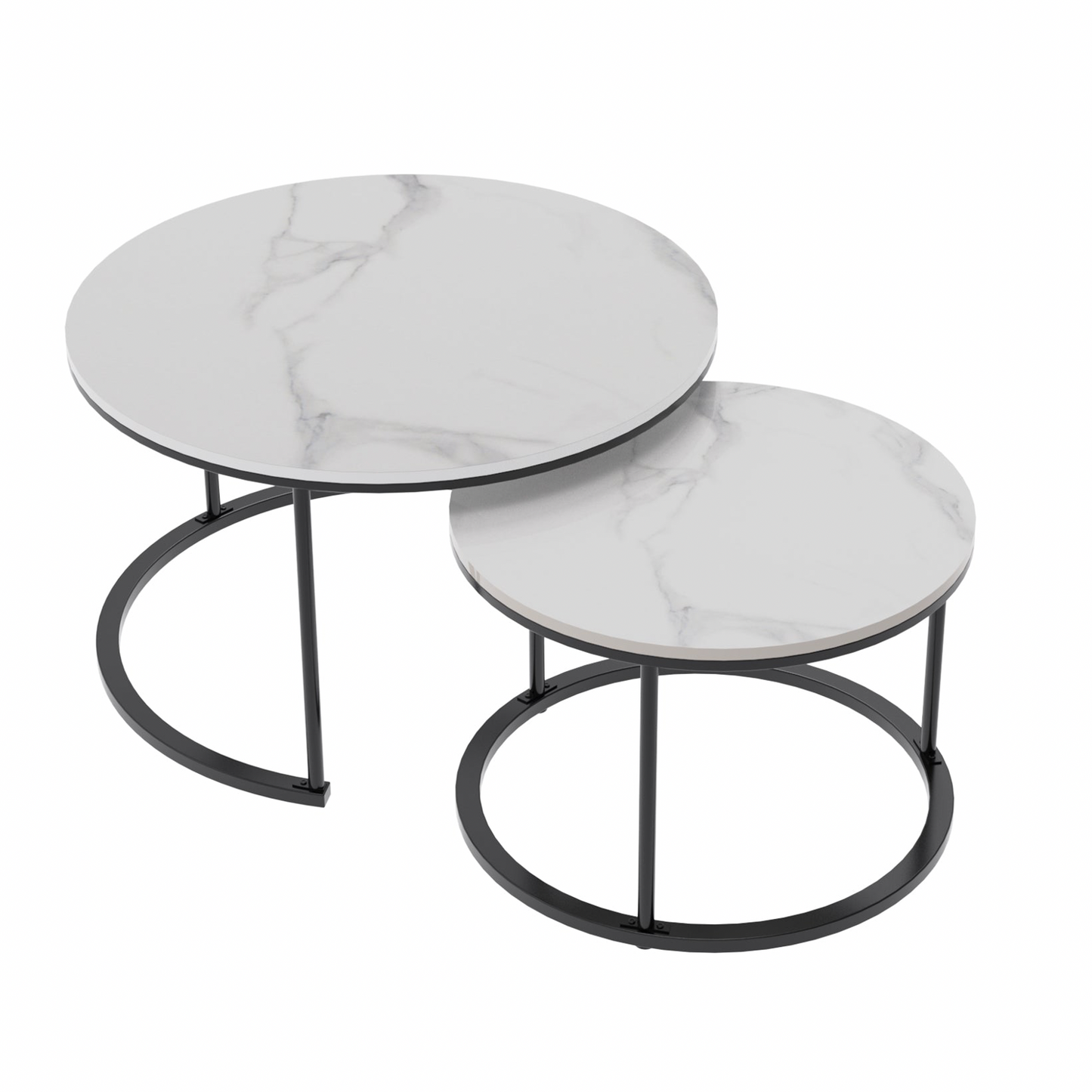 Executive Nested Coffee Table Set - White Marble Stone