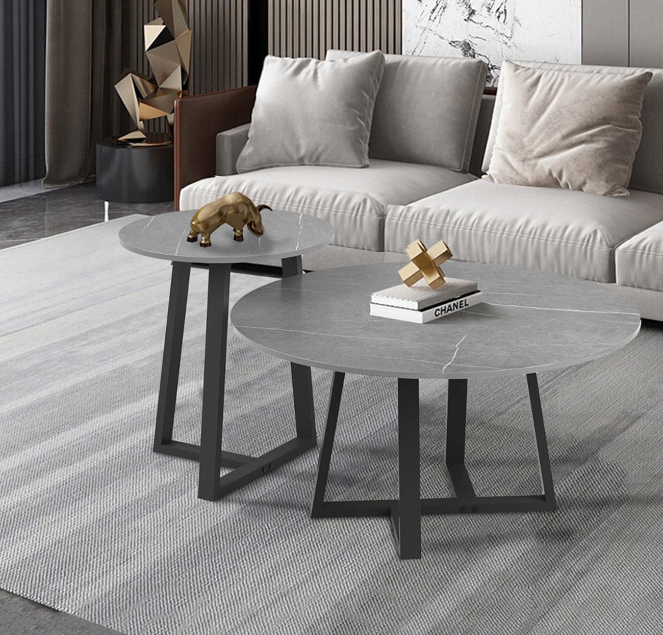 Broadway Two Tier Coffee Table Set - Grey Stone