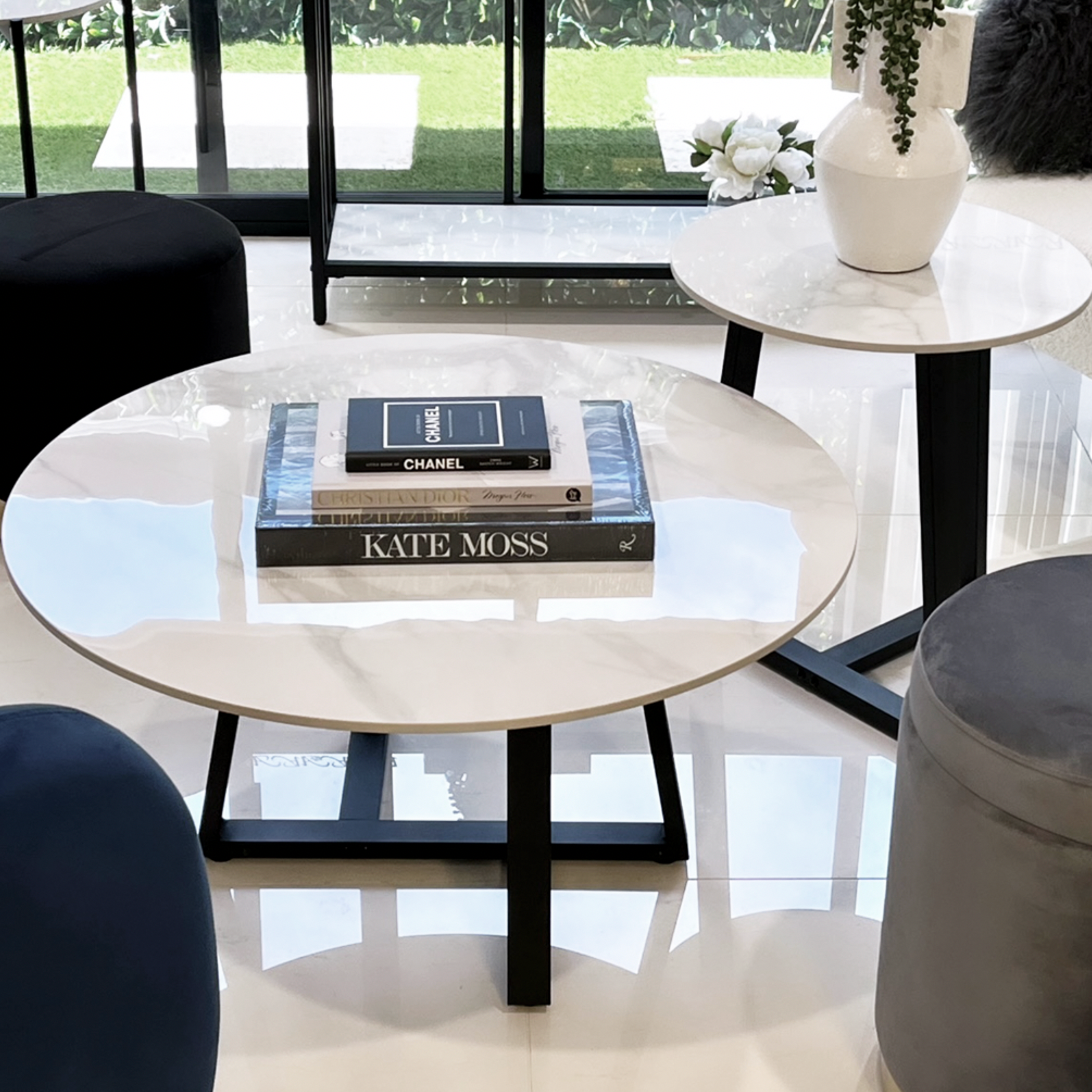 Broadway Two Tier Coffee Table Set - White Marble Stone