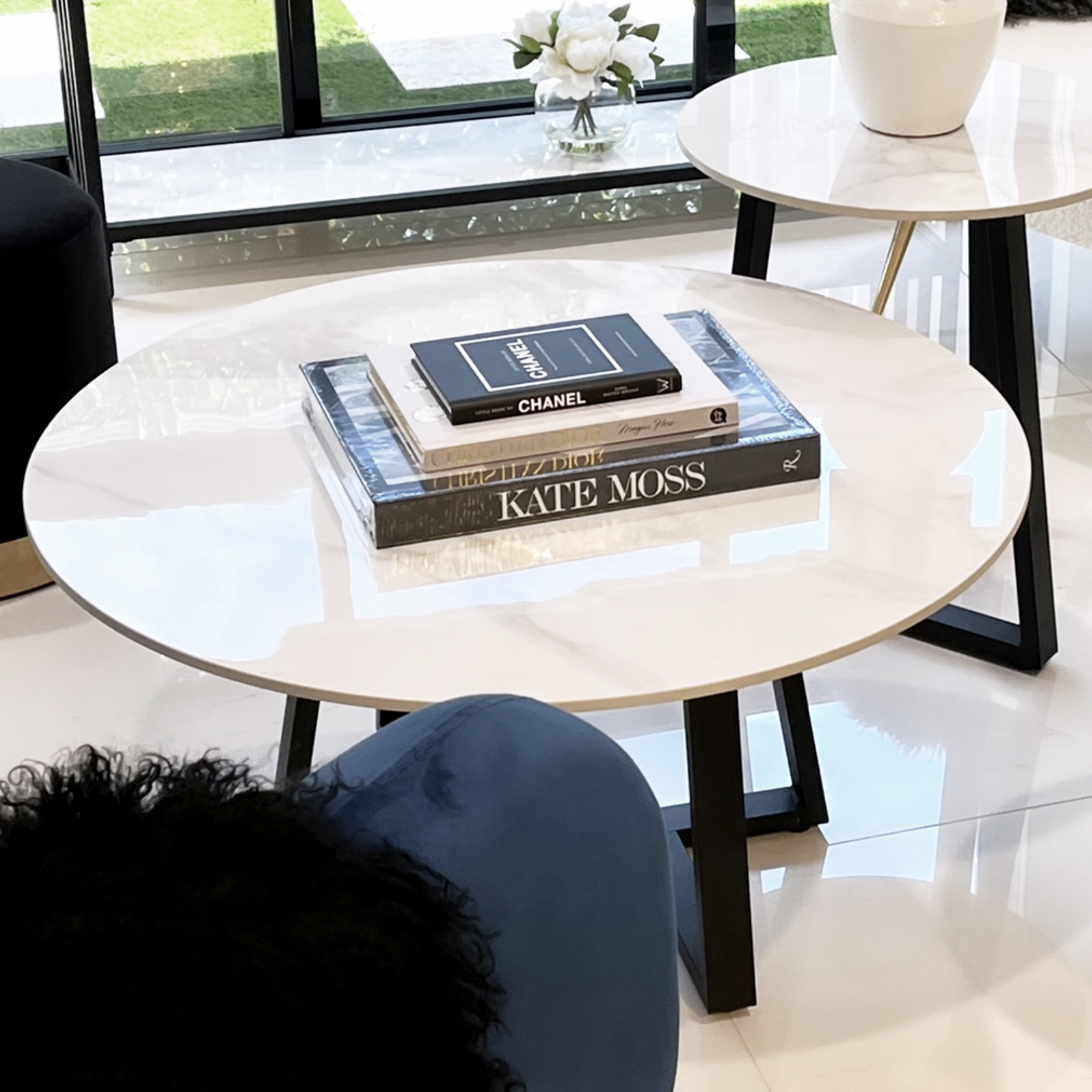 Broadway Two Tier Coffee Table Set - White Marble Stone