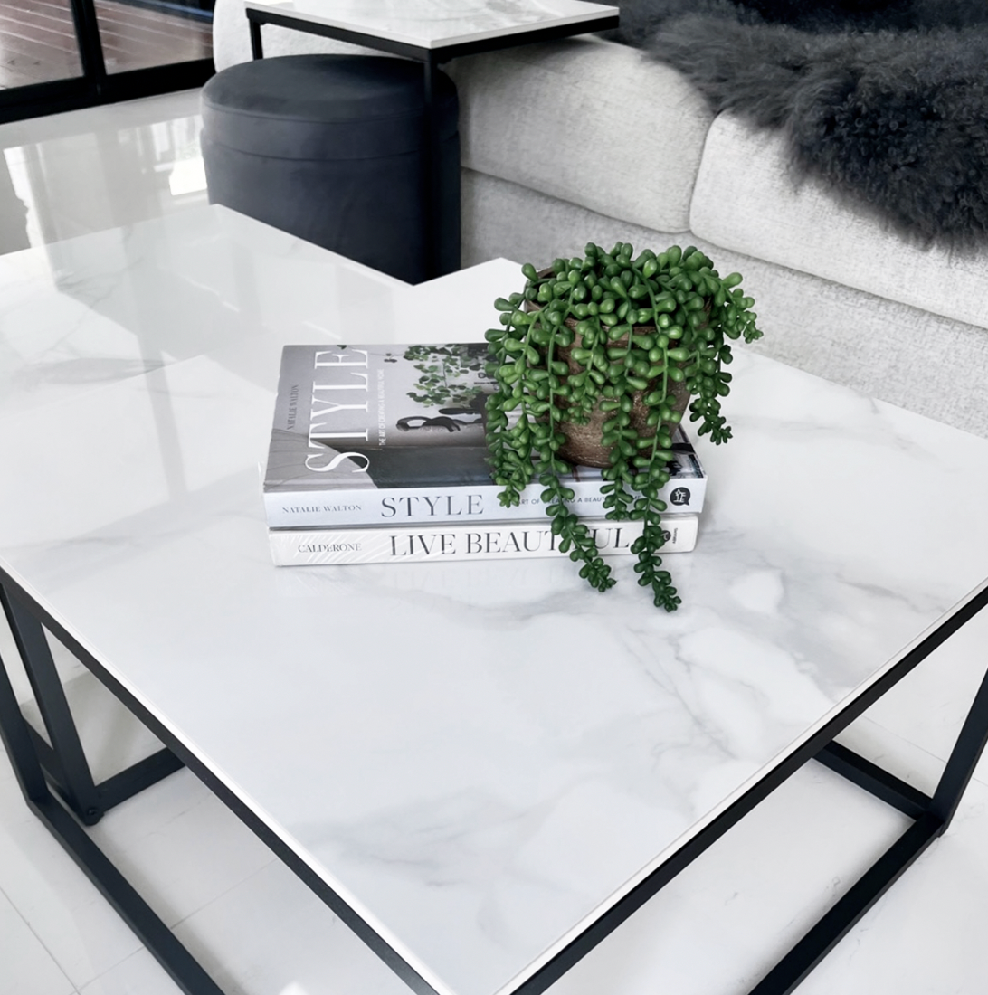 Ciest Square Nested Coffee Table Set - White Marble Stone