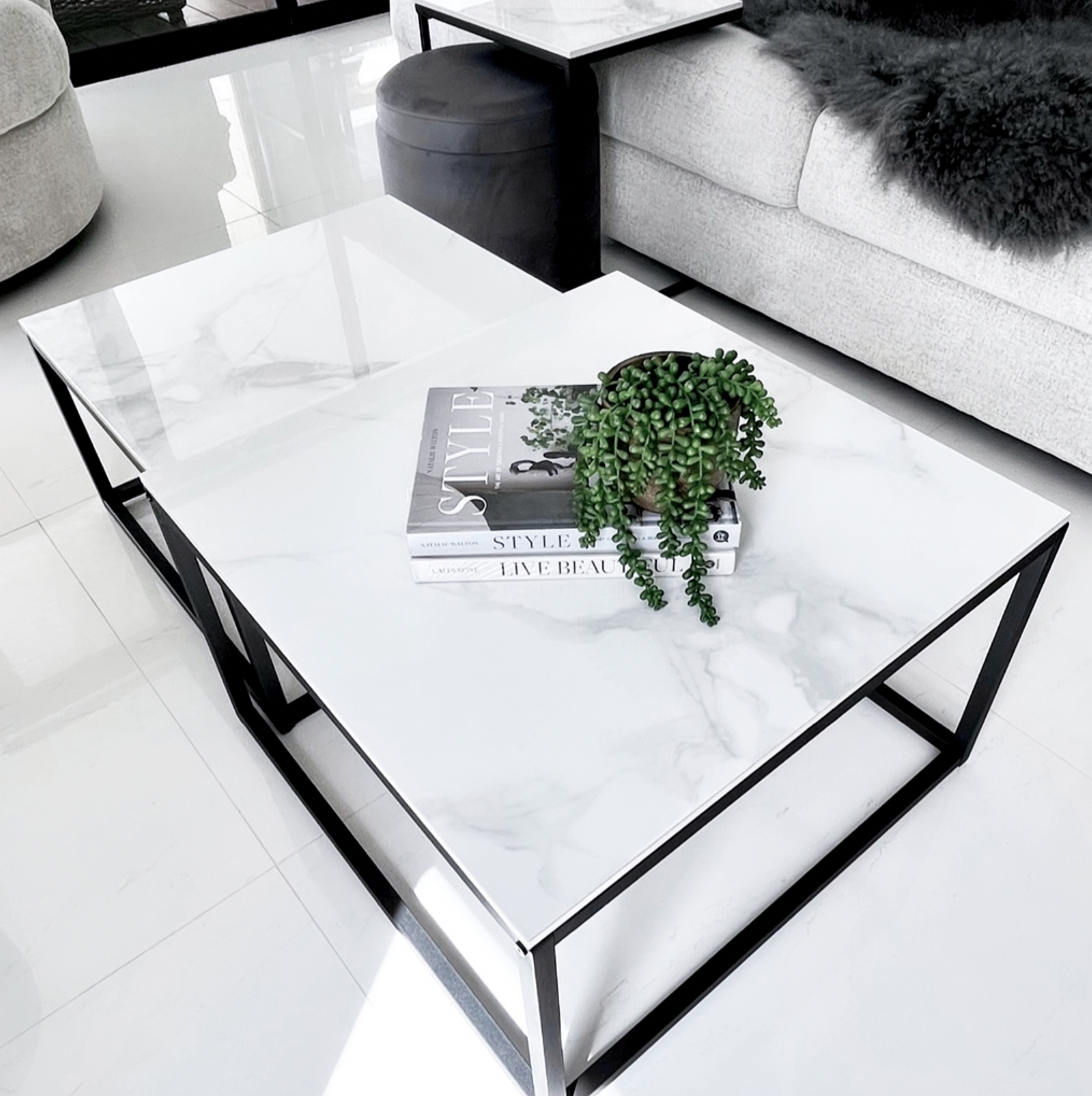 Ciest Square Nested Coffee Table Set - White Marble Stone