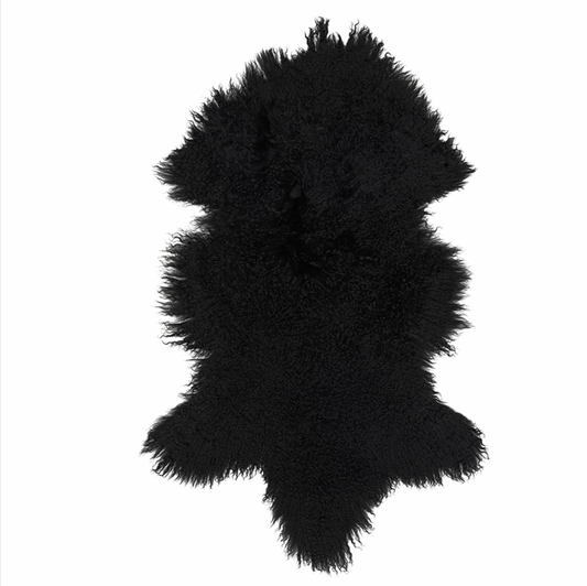 Mongolian Sheepskin Fur / Throw - Black 160cm
