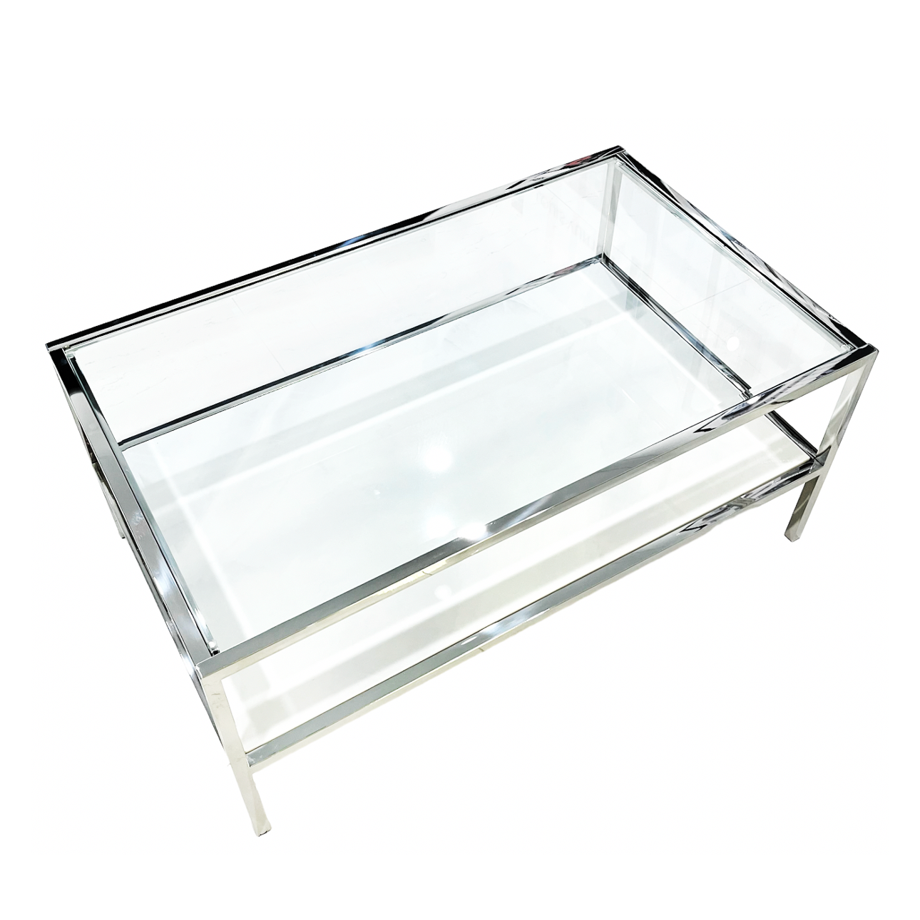 Vogue Coffee Table – Glass Top, White Marble Base & Chrome Frame