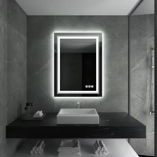 50 x 70cm Rectangle Frameless LED Bathroom Mirror – LED illuminated bathroom mirror by Interior Ave