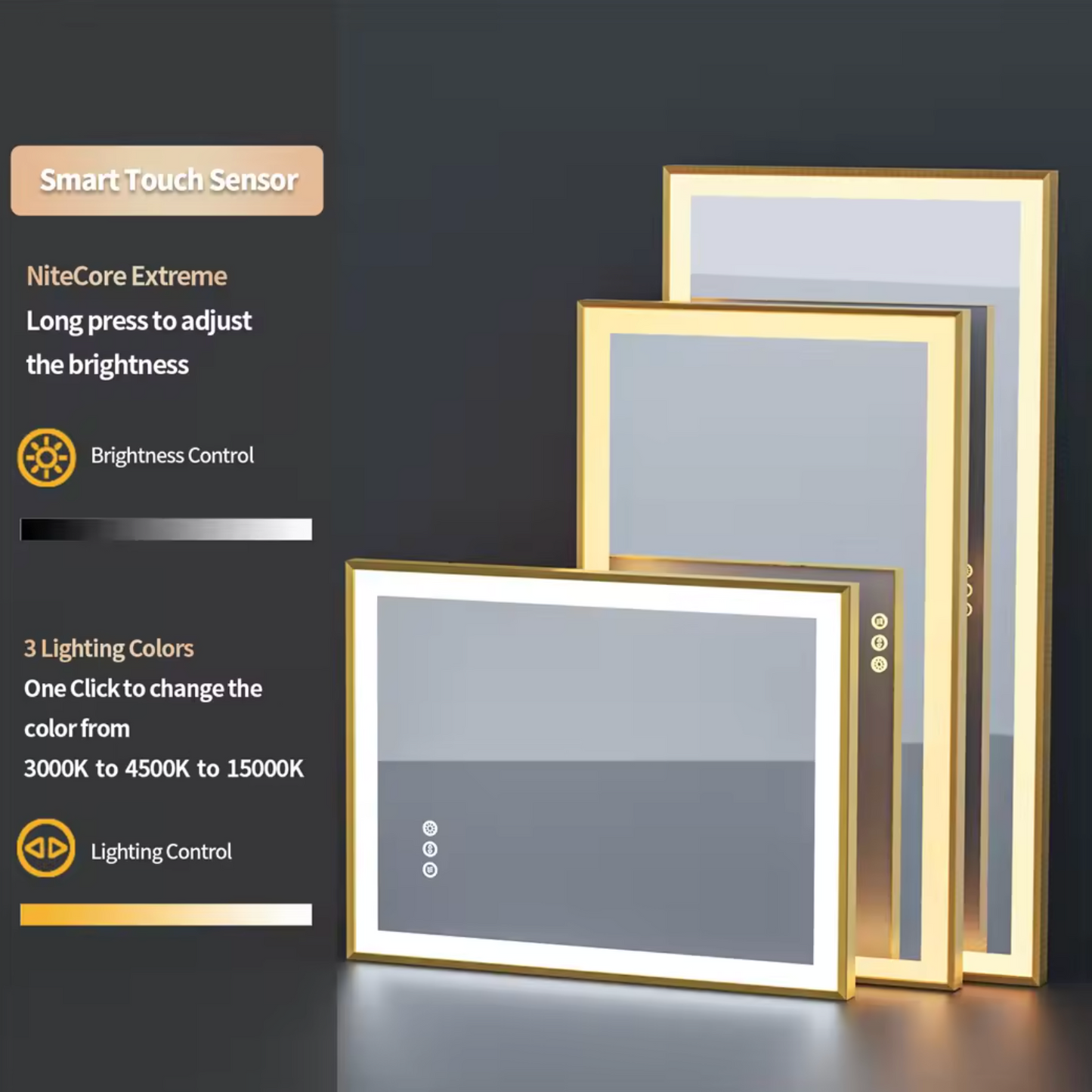 120 x 60cm Rectangle Gold Framed LED Bathroom Mirror – LED illuminated bathroom mirror by Interior Ave
