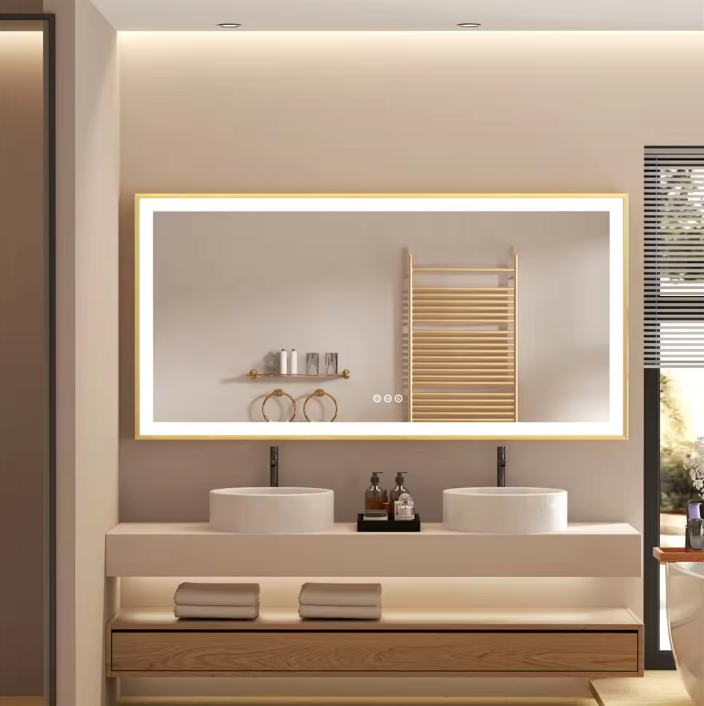120 x 60cm Rectangle Gold Framed LED Bathroom Mirror – LED illuminated bathroom mirror by Interior Ave