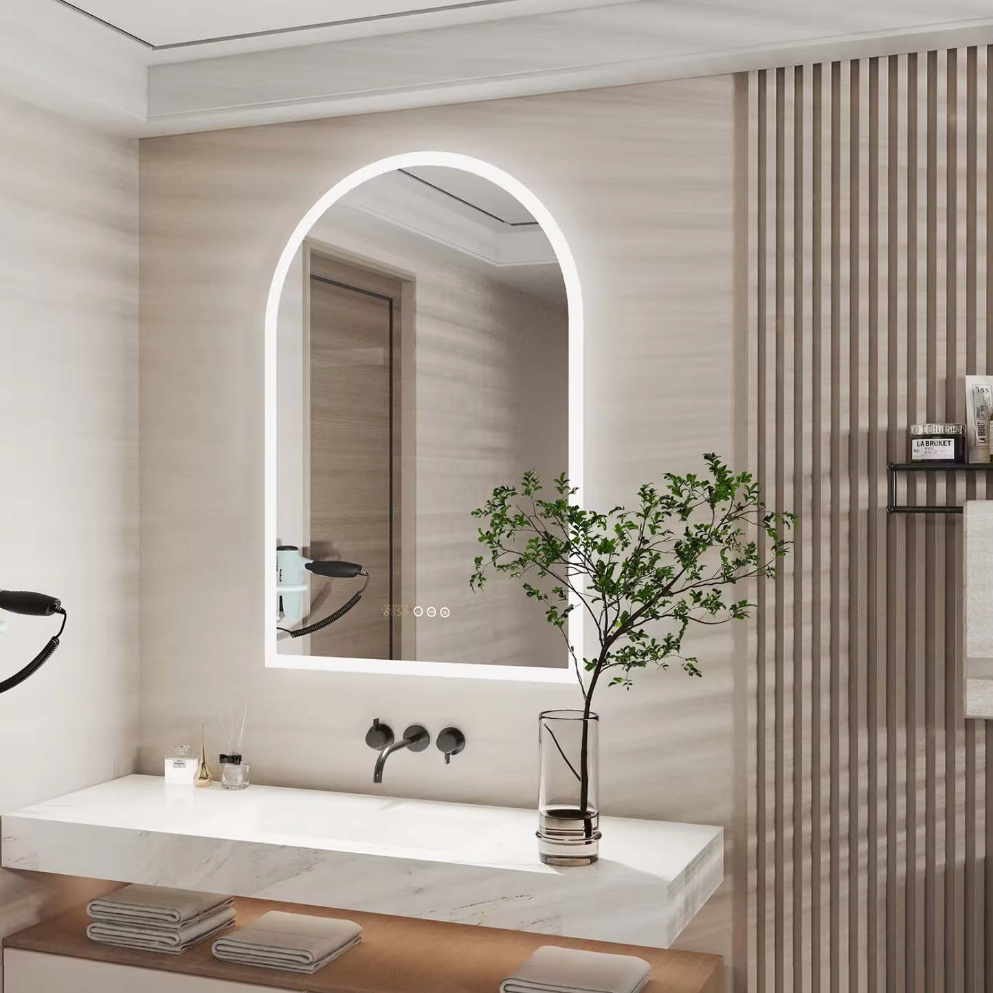 90 x 60cm Arched Frameless LED Bathroom Mirror – LED illuminated bathroom mirror by Interior Ave