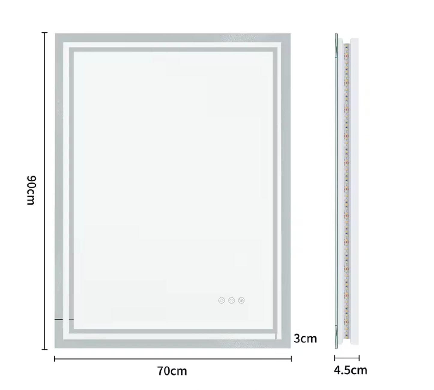 70 x 90cm Rectangle Frameless LED Bathroom Mirror – LED illuminated bathroom mirror by Interior Ave