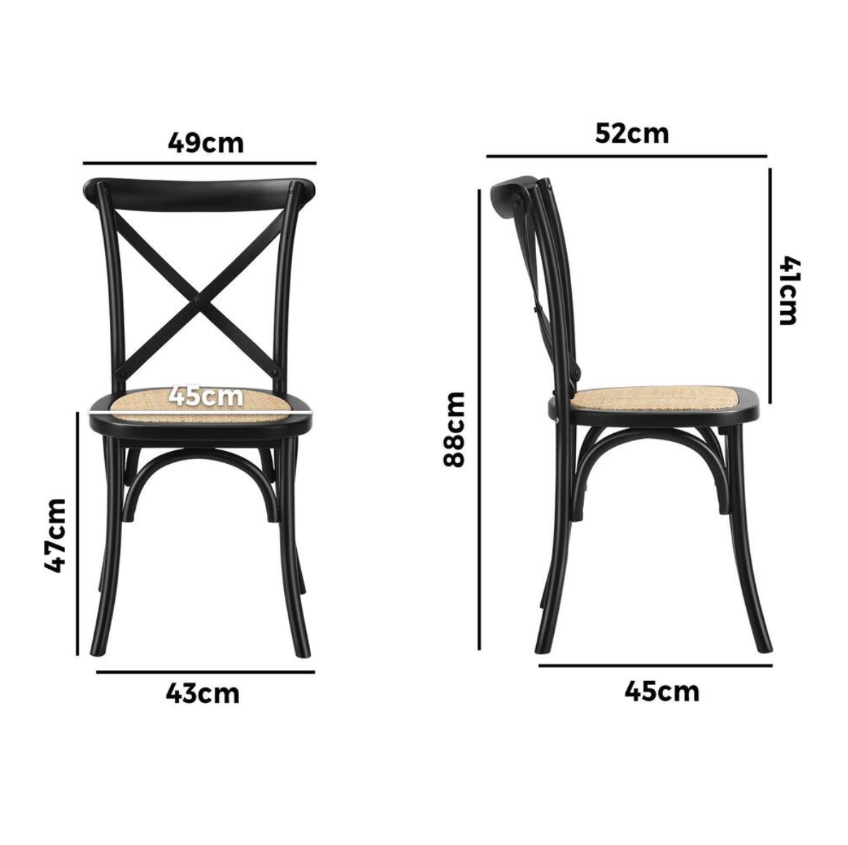 Cross Back Dining Chair - Black - Set of Two