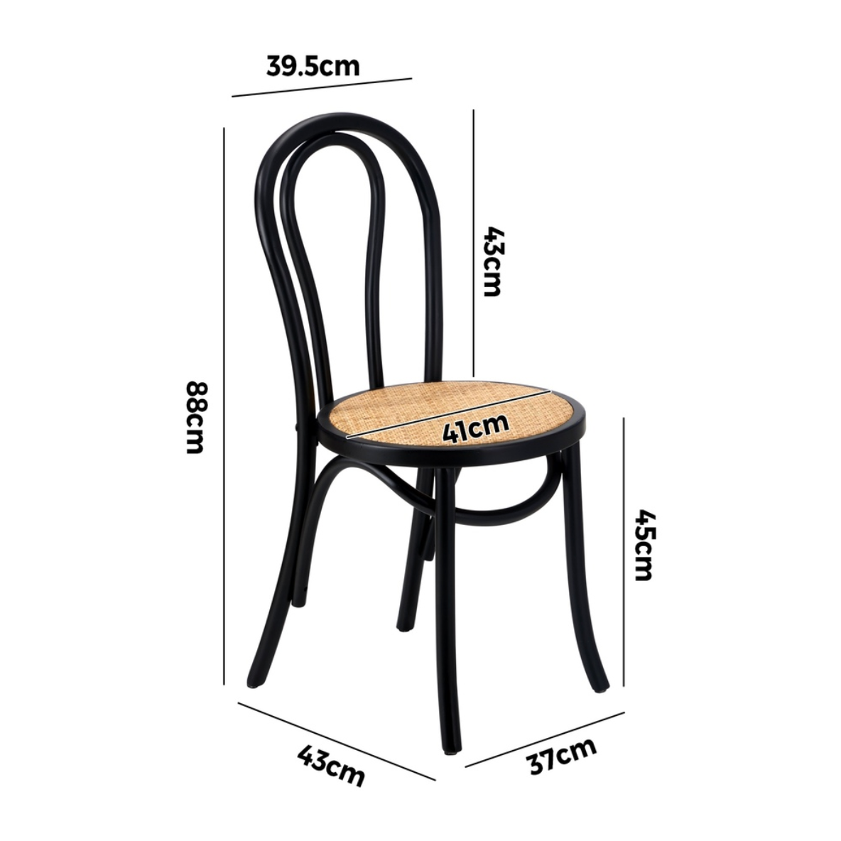 Capri Wood Rattan Cafe Dining Chair - Black - Set of Two