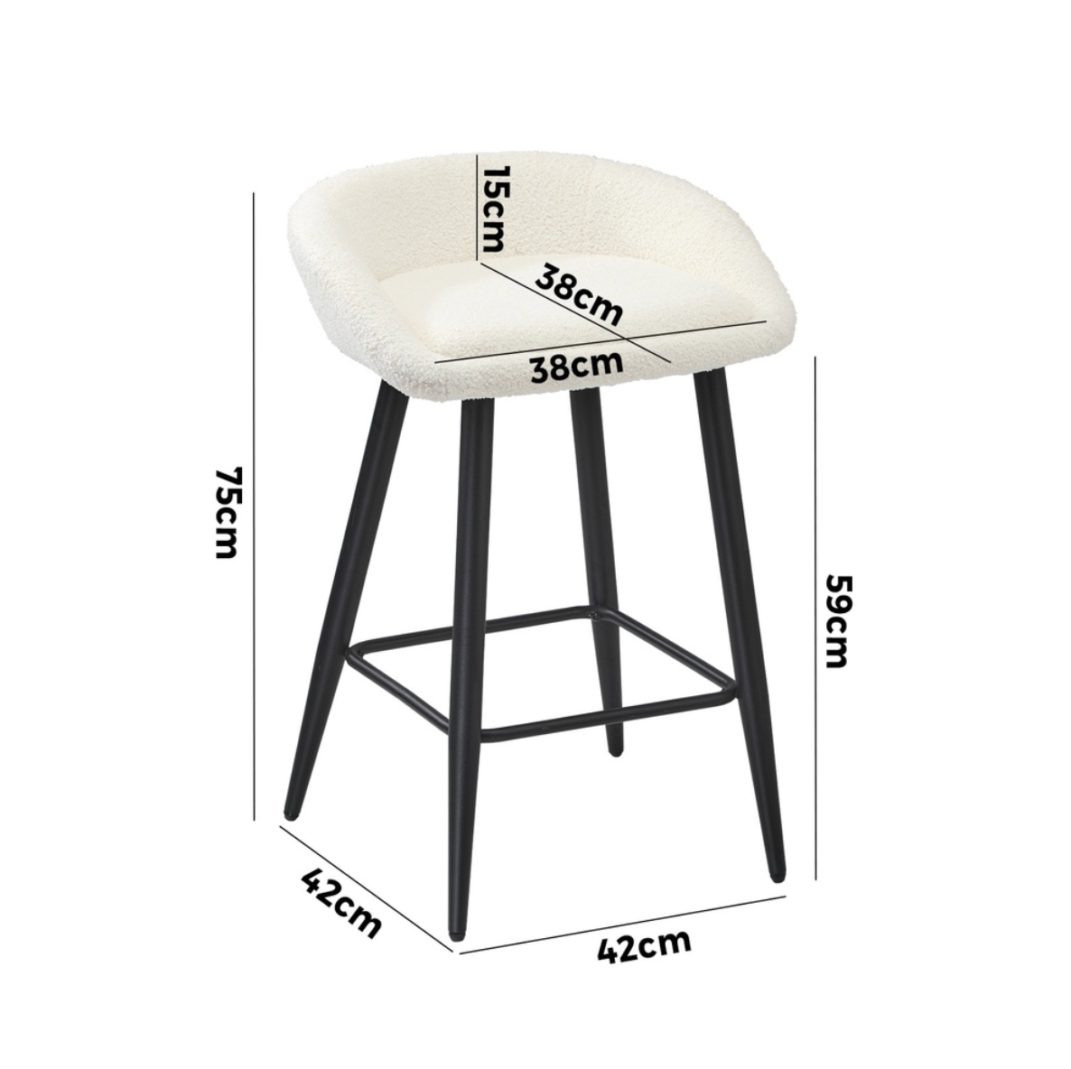 Brosa Boucle Bar Stool – Set of Two (White & Black)