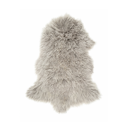 Mongolian Sheepskin Fur / Throw - Grey Snow 90cm
