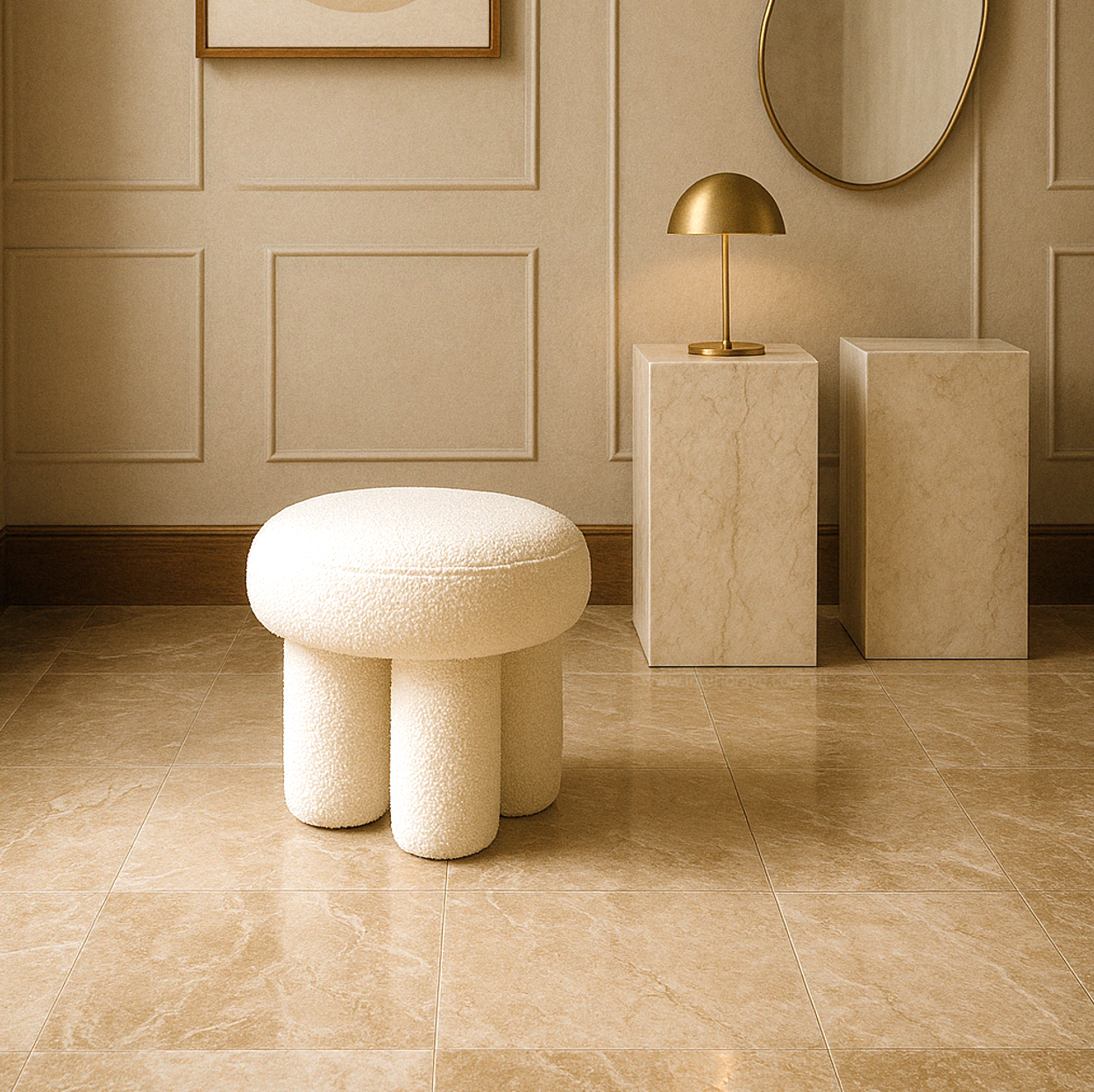 Bentley Ottoman - White Boucle – modern ottoman or footstool by Interior Ave