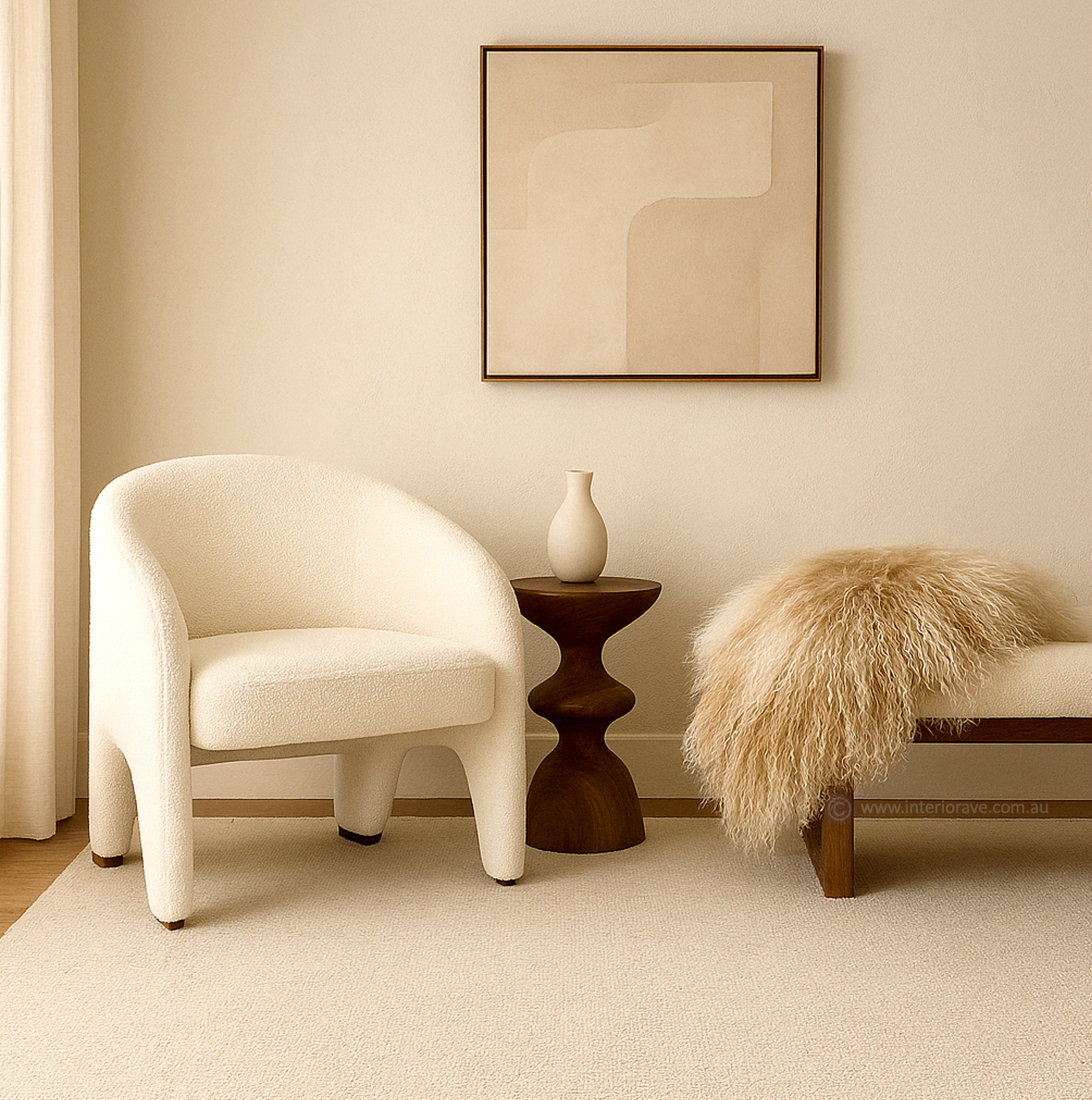 Mongolian Sheepskin Fur / Throw - Champagne 160cm – premium furniture by Interior Ave