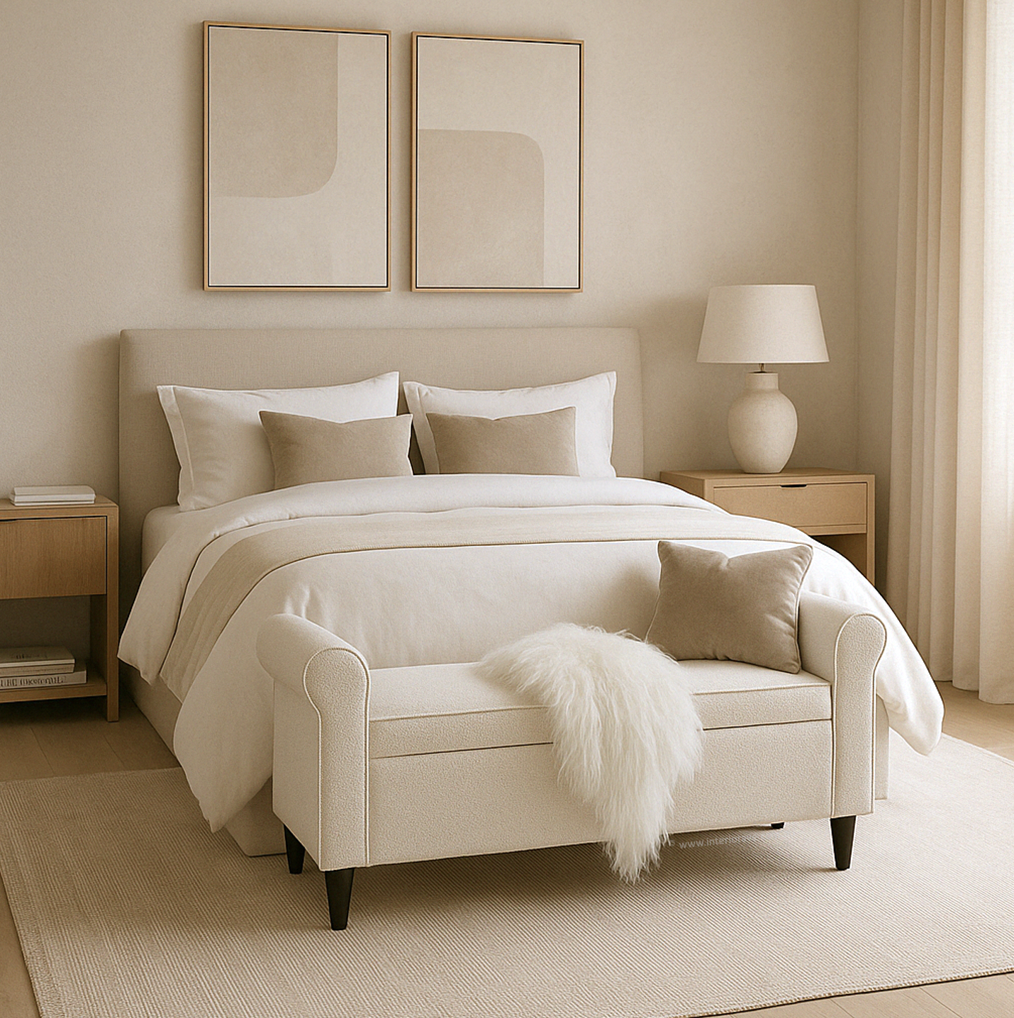 Harriet Boucle Storage Ottoman Bench - White – modern ottoman or footstool by Interior Ave