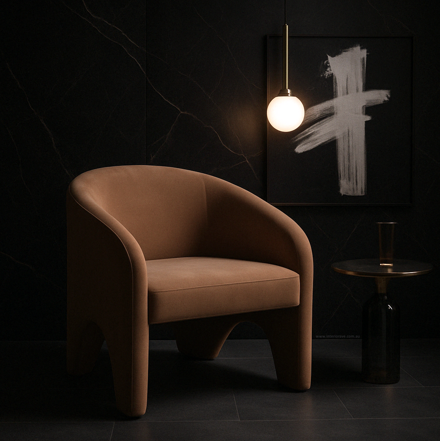 Nova Sculptural Accent Chair – Velvet Chocolate Armchair with Curved Modern Form