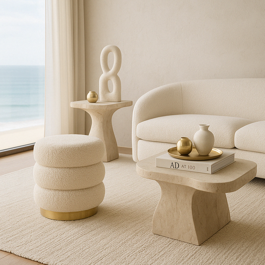 Calista Round Teddy Ottoman - Beige