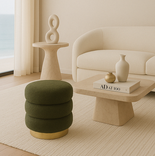 Calista Round Teddy Ottoman - Green