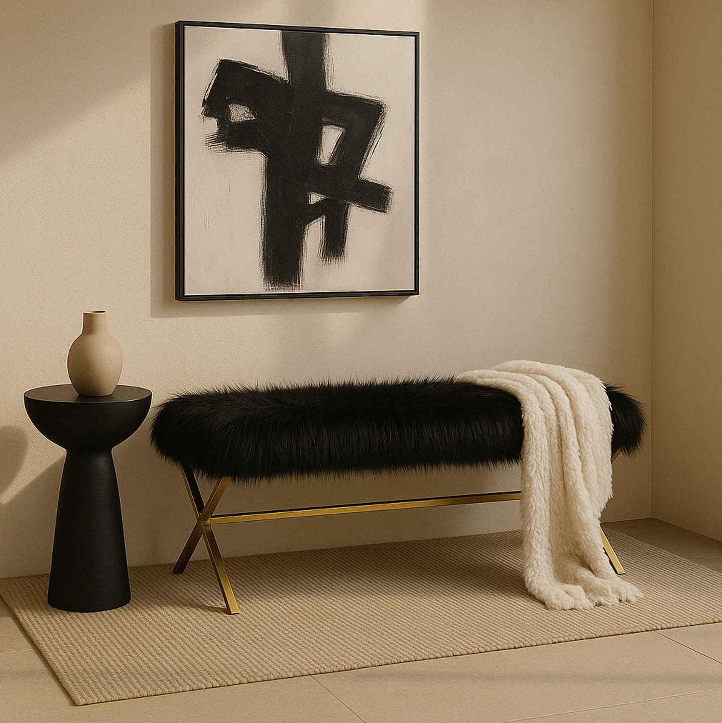 Oxley Fur Bench - Black