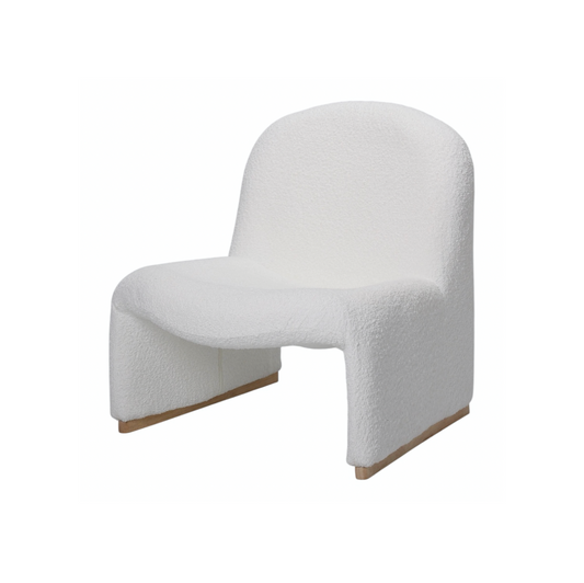 Haven Curved Boucle Armchair – Sculptural White Accent Chair with Soft Rounded Form