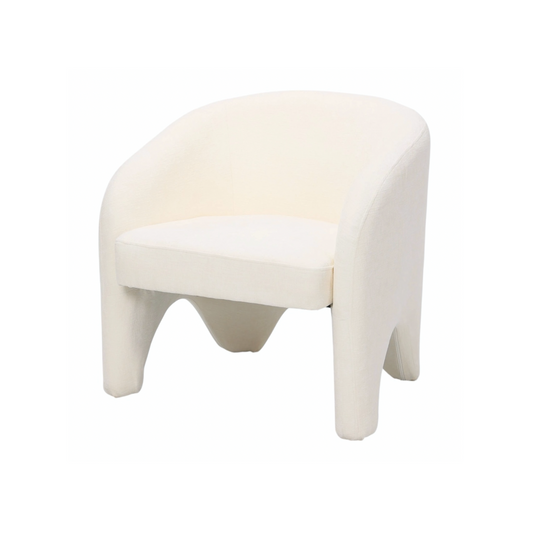 Nova Sculptural Accent Chair – White Chenille Armchair with Curved Modern Form
